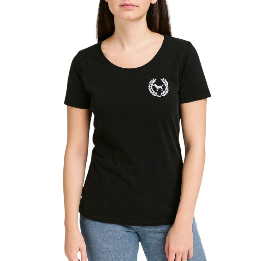 Victoria’s Secret PINK Logo Scoop Neck Tee in Black | Size XS
